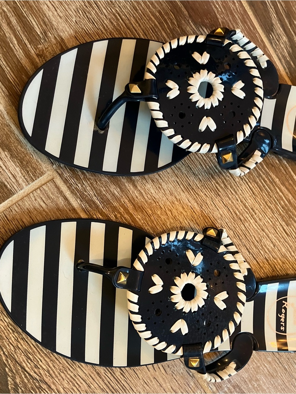 Jack Rogers Black and White Striped Sandals